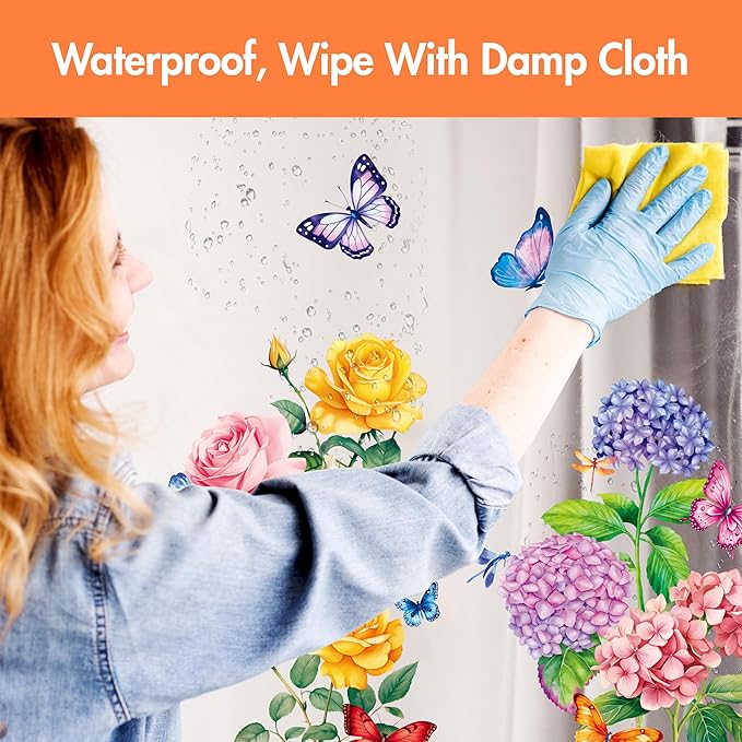 113 PCS Flower Wall Decals, Self-Adhesive Vinyl Wall Stickers, Wildflower, Butterfly & Dragonfly Stickers, Colorful Design Safe for Wall, Window, Door, Room Decor