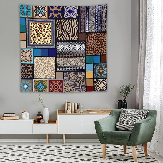 ZhiRain Boho Style Tapestry Wall Hanging Bohemian Ethnic Pattern Floral And Animal Skin Print Tapestries Home Decor for Living Room Bedroom Apartment Farmhouse Dorm 60"x60"