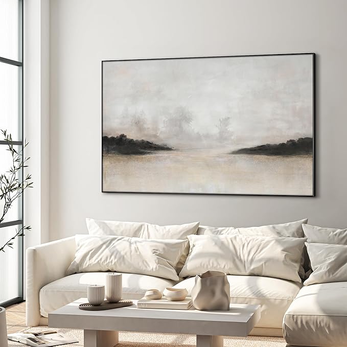 36"x60" XL Framed Wall Art - Misty Minimalist Nature Landscape (Frame Assembly Required)