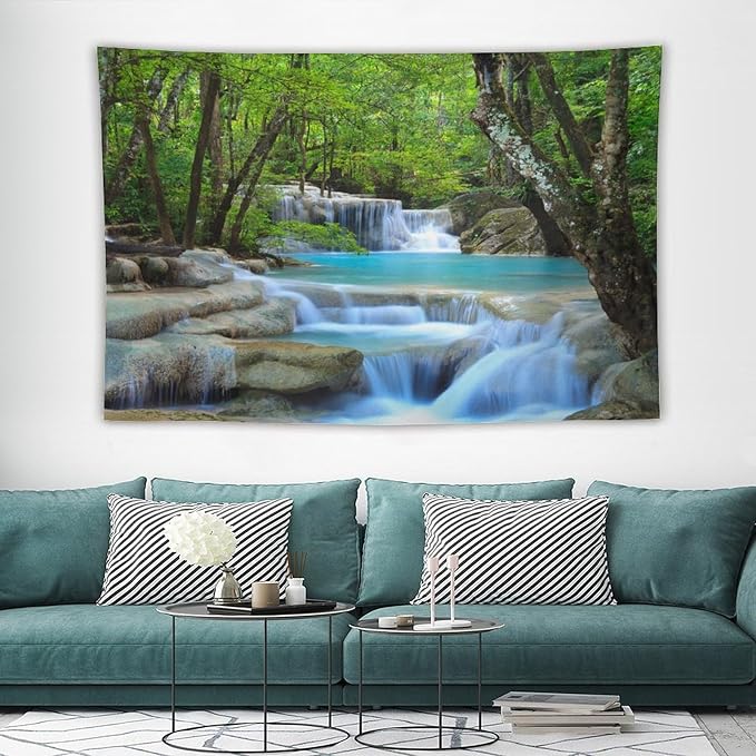 ZhiRain Waterfall Tree Tapestry Wall Hanging Natural Scenery Forest Garden Spring Stone River Tapestries Home Decor for Living Room Bedroom Apartment Farmhouse Dorm 40"x60"