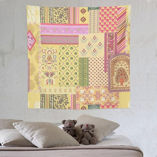 ZhiRain Patchwork Bohemian Tapestry Wall Hanging Colorful Boho Flower Floral Botanical Vintage Retro Indian Tapestries Home Decor for Living Room Bedroom Apartment Farmhouse Dorm 60"x60"