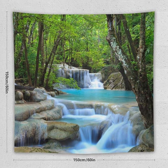 ZhiRain Waterfall Tree Tapestry Wall Hanging Natural Scenery Forest Garden Spring Stone River Tapestries Home Decor for Living Room Bedroom Apartment Farmhouse Dorm 60"x60"