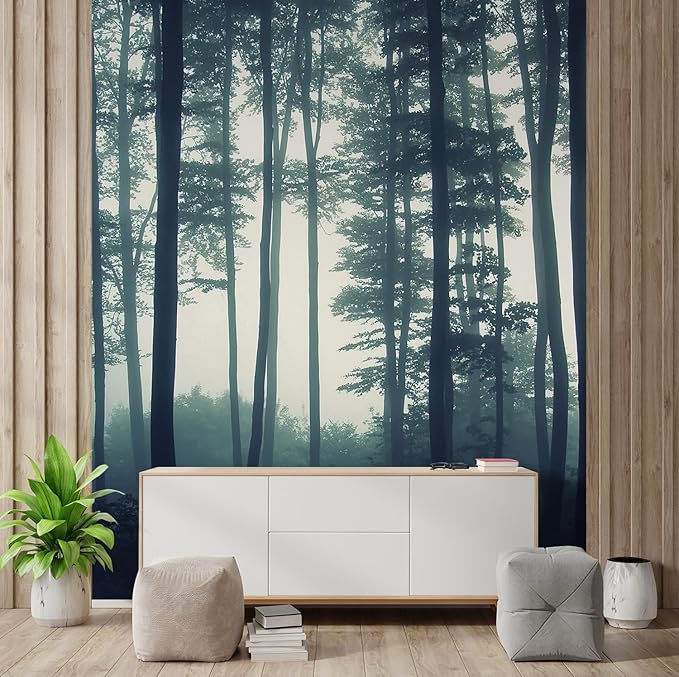 wall26 Landscape Mural of a Misty Forest Wall Mural, Removable Sticker - 96x48 inches