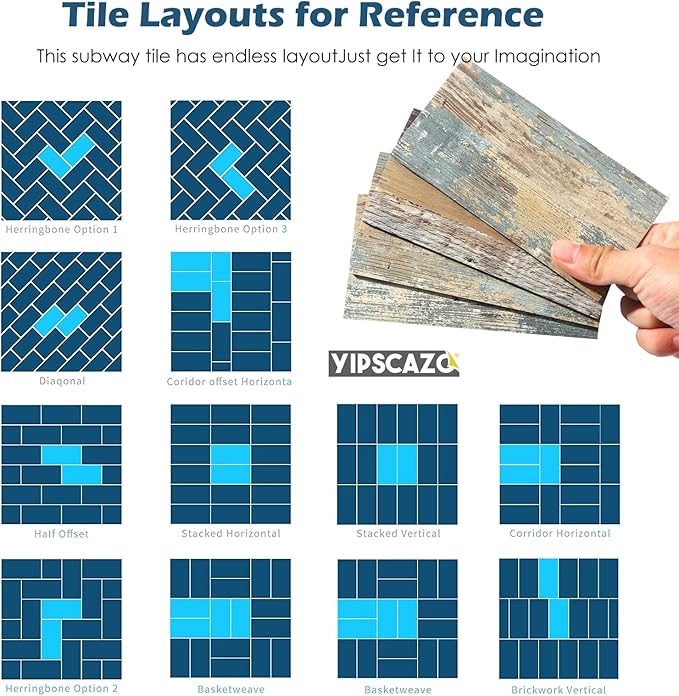 Yipscazo Peel and Stick backsplash 3 x 6 Inches 3D PVC Composite Wall Tile Stick on Backsplash Tile for Kitchen Bathroom, Laundry Room, Fireplace(Rustic Wood, 160 Pieces)