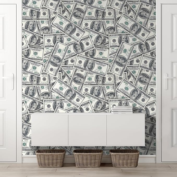 wall26-100 Dollar Bills Collage Background Large Money Wall Mural, Removable Peel and Stick Wallpaper, Home Decor - 96x48 inches