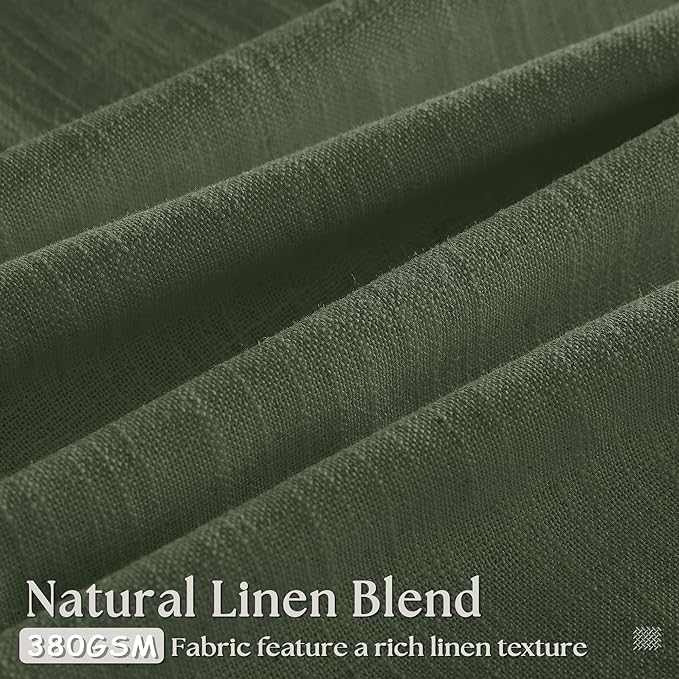 80 Inches Long Olive Green Linen Curtains for Living Room Pinch Pleat Hooks for Living Room Back Tab Thick Linen Textured Pleated Drapes Light Filtering Loden Bedroom Window Curtains 80 Inch Length