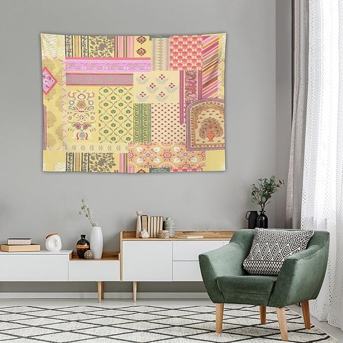 ZhiRain Patchwork Bohemian Tapestry Wall Hanging Colorful Boho Flower Floral Botanical Vintage Retro Indian Tapestries Home Decor for Living Room Bedroom Apartment Farmhouse Dorm 30"x40"