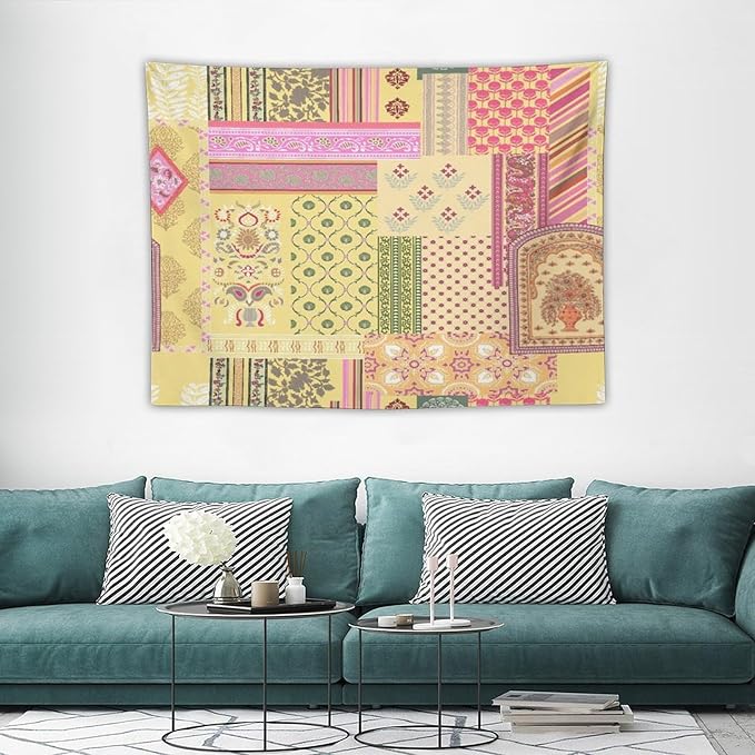 ZhiRain Patchwork Bohemian Tapestry Wall Hanging Colorful Boho Flower Floral Botanical Vintage Retro Indian Tapestries Home Decor for Living Room Bedroom Apartment Farmhouse Dorm 30"x40"