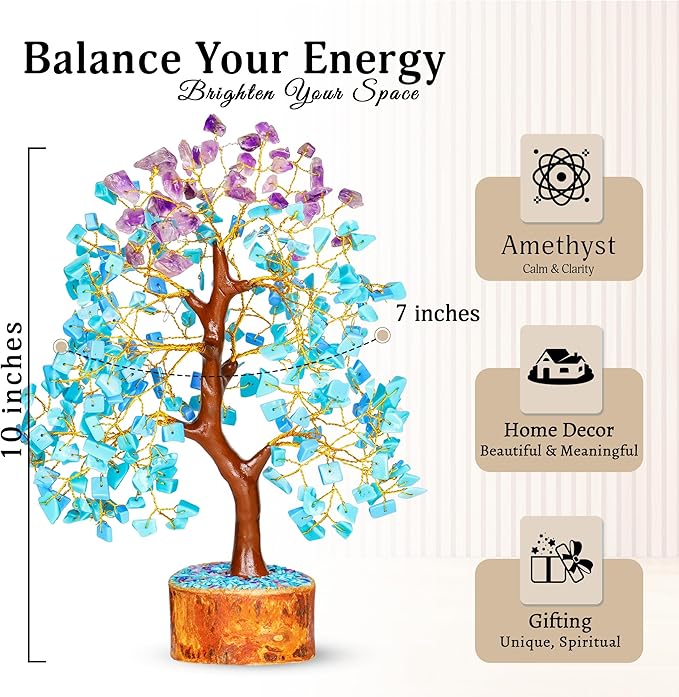 YATSKIA Amethyst and Turquoise Crystal Tree of Life - Crystal Decor - Spiritual Gifts - Crystals Gifts for Women - Gemstones and Crystals