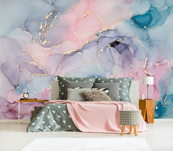 XMPMBM M01L Peel and Stick Marble Wallpaper Pink Girls' Bedroom Bathroom Abstraction Art Colorful Textured Background Wall Mural- 137"x96"（91 Square Foot）