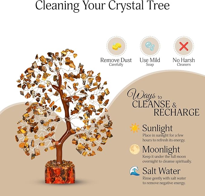 YATSKIA Tiger Eye Crystal Tree - Tree of Life - Tiger Eye Stone - Reiki Gifts - Gemstone Tree - Spiritual Decor - Crystal Decor - Chakra Decor - Metaphysical Gifts - Chakra Stones - Home Office Decor