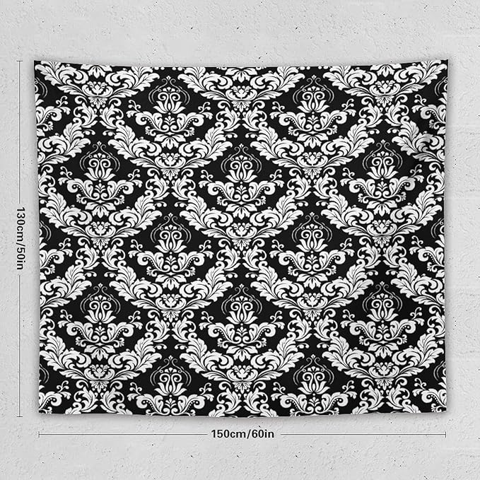 ZhiRain Damask Floral Tapestry Wall Hanging Gothic Vintage Retro Antique Baroque Classic Floral Pattern Tapestries Home Decor for Living Room Bedroom Farmhouse Apartment Dorm 50"x60"