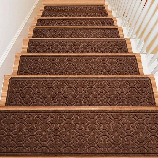 4Pcs Stair Treads for Wooden Steps Indoor with Self Adhesive, 8"x30" Non Slip Stair Runners-Peel & Stick Indoor Stair Carpet Runner, Resistant Indoor Runner for Kids、Elders and Pets,Dark Brown