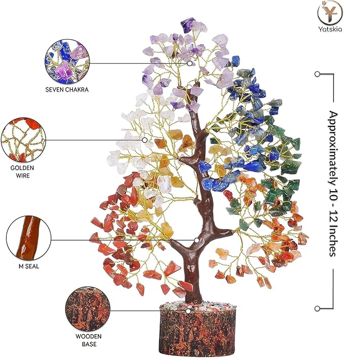 YATSKIA Chakra Crystal Tree - Handmade Healing Crystal Trees with 7 Chakra Stones | Tree of Life for Meditation | Feng Shui | Birthday Gift for Woman | Gifts for Women | Home Decor | Office Decor