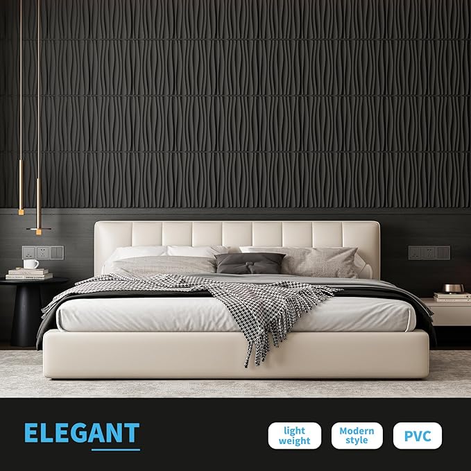 Art3d 24-Pack 3D Wall Panels for Interior Home Décor, PVC Wavy Textured Accent Wall Paneling for Living Room Bedroom TV Backdrop Office, 15.7 x 11.8 Inch - Black