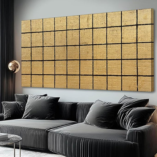 YJYart Geometric Wall Art Black and Gold Wall Decor Contemporary Pictures 24"x48" Wall Canvas Decor for Bedroom Office Decorations