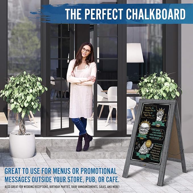 A Frame Chalkboard by HBCY Creations: 40x20 Solid Wood A-Frame Sign Robin Blue Double-Sided Magnetic Board, Chalkboard Menu Board, for Restaurants, Cafés, Weddings - Heavy Duty Hinges