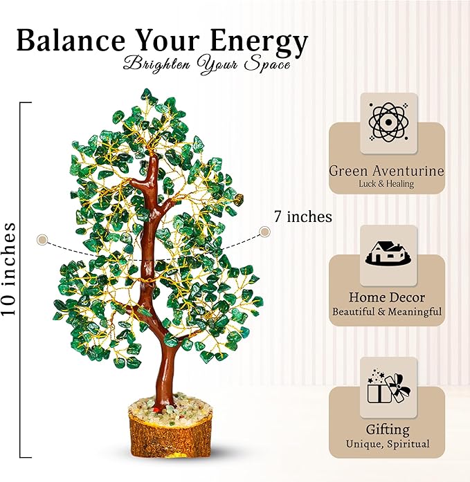 YATSKIA Green Aventurine Gemstone Tree Natural Stone Feng Shui Wire Bonsai Seven Chakra Jewelry Trees of Life Necklace Good Luck Handmade Prosperity Success Stones Gift Home Office Desk Shelves Décor