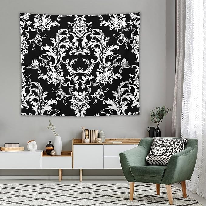 ZhiRain Damask Pattern Tapestry Wall Hanging Boho Baroque Style Tapestries Home Decor for Living Room Bedroom Farmhouse Apartment Dorm 50"x60"