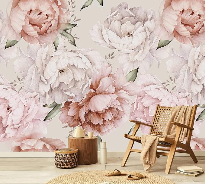 YQWDMX - Peel and Stick Floral Wallpaper with Pink Peony Self-Adhesive murals for Bedroom ZY11 S
