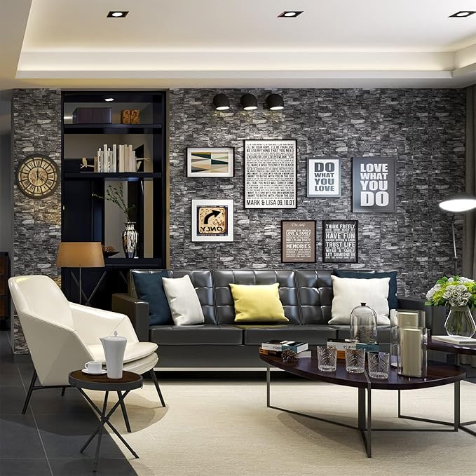 20PCS 3D Wall Panels Peel and Stick 3D Brick Wallpaper Peel and Stick Faux Stone Wall Panel Foam Brick Self-Adhesive Wallpaper (Black 20pcs)