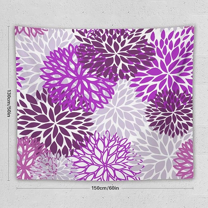 ZhiRain Dahlia Flower Tapestry Wall Hanging Purple Abstract Floral Chrisanthemum Pattern Tapestries Home Decor for Living Room Bedroom Farmhouse Apartment Dorm 50"x60"