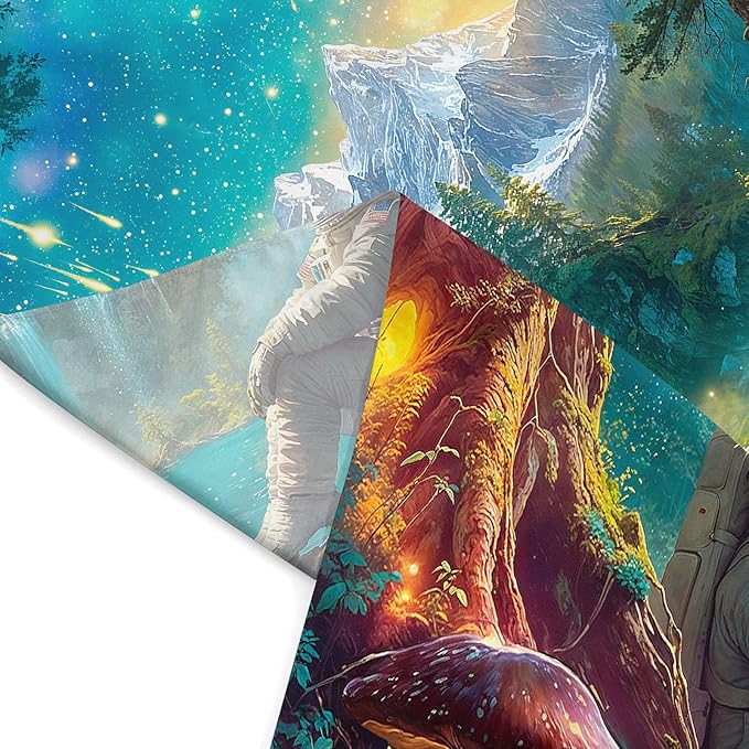 Zussun Mushroom Forest Tapestry Astronaut Nature Waterfull Snow Mountain Tapestry for Bedroom Aesthetic Fairy Moon Landscape Small Tapestries Wall Hanging for Dorm Living Room Decor 60 x 44 Inch