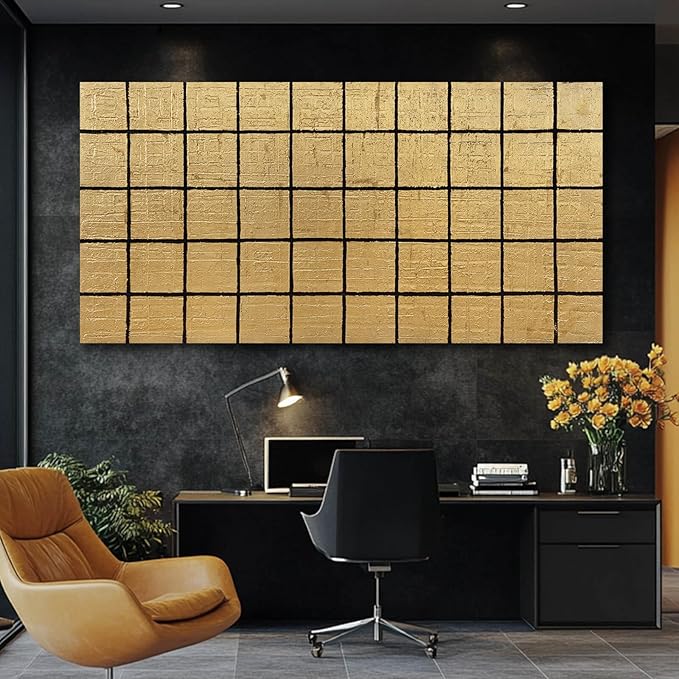 YJYart Geometric Wall Art Black and Gold Wall Decor Contemporary Pictures 24"x48" Wall Canvas Decor for Bedroom Office Decorations