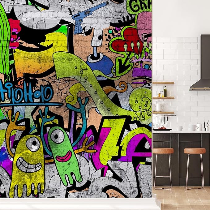 wall26 Colorful Graffiti Large Wall Mural, Removable Peel and Stick Wallpaper, Home Decor - 96x96 inches
