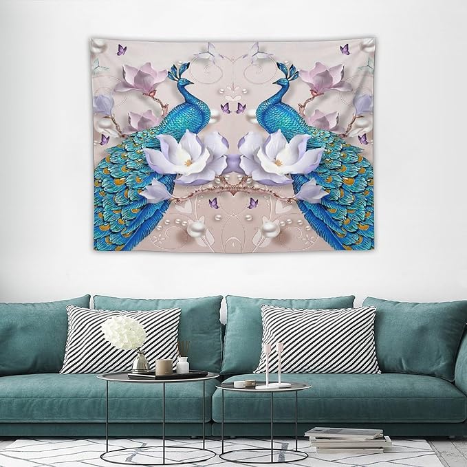 ZhiRain Peacock Tapestry Wall Hanging Beautiful Bird Flower Pearl Watercolor Pattern Print Tapestries Home Decor for Living Room Bedroom Farmhouse Apartment Dorm 30"x40"