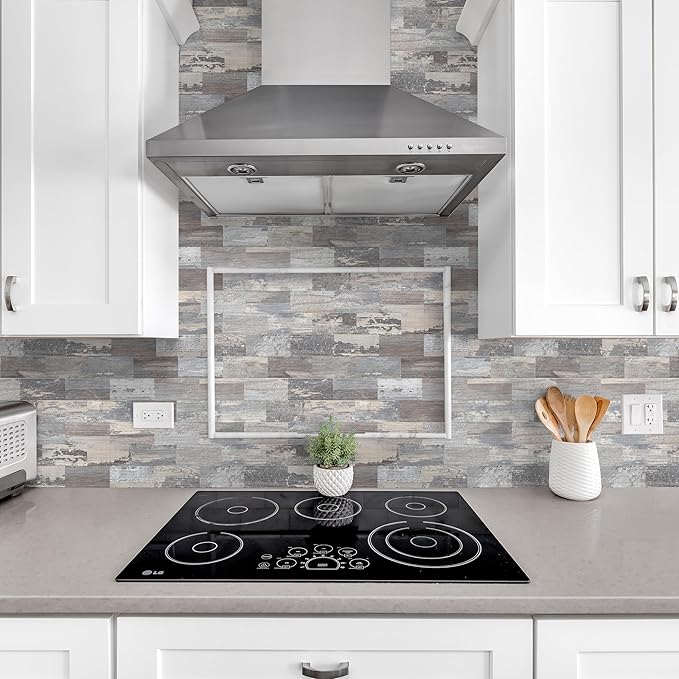 1-Pack Peel and Stick Tile Backsplash 12"X12" PVC Wall Tiles, Stick on Backsplash for Kitchen, Bathroom Tile, Fireplace Décor, Laundry Table, Stair Decals in Light Rustic