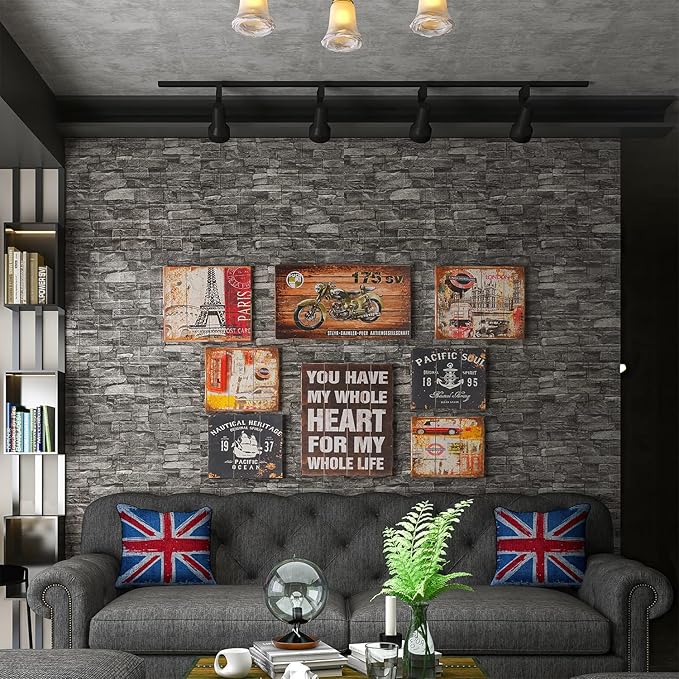 Yutianli 7mm Thick Anti-Collision Wall Panels, 10-Pack 57 Sq.Ft, Black, 3D Peel and Stick, Waterproof, Faux Brick, Self-Adhesive Decal for Bedroom, Living Room, Wall