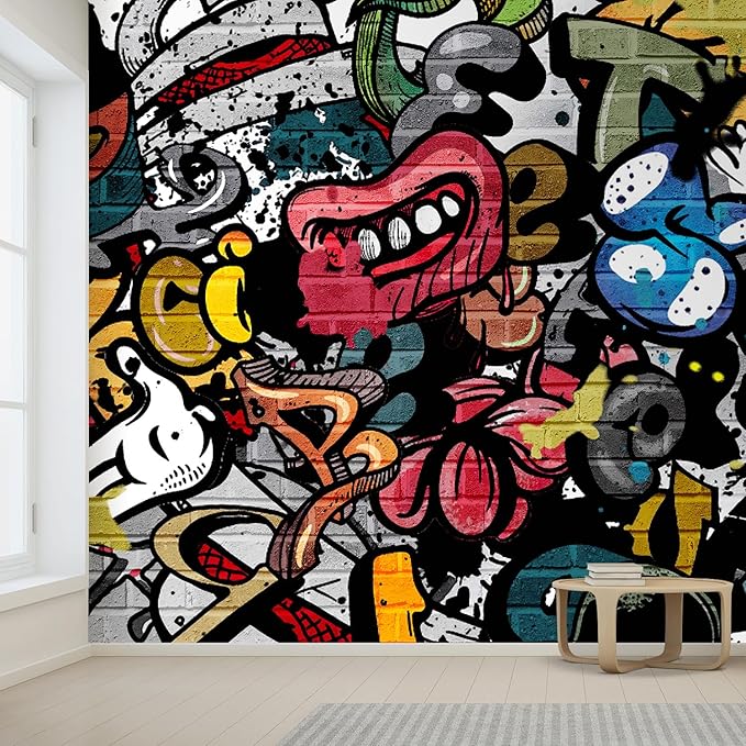 wall26 Removable Wall Sticker/Wall Mural Cartoon Anime Spray Paint Characters Graffiti & Street Art Cityscape Digital Art Realism Urban Edgy for Living Room, Bedroom, Office - 96x144 inches