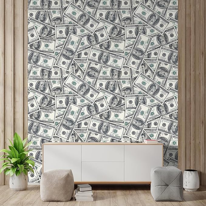 wall26-100 Dollar Bills Collage Background Large Money Wall Mural, Removable Peel and Stick Wallpaper, Home Decor - 120x96 inches