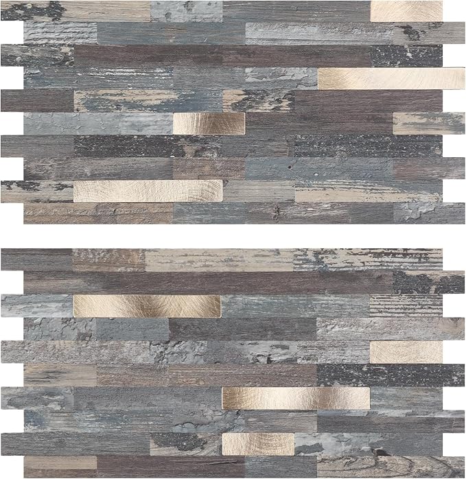 Yipscazo 40 Sheets Peel and Stick Stone Metal Backsplash, PVC Wall Tiles Stick on Tiles for Backsplash Kitchen, Bathroom, Fireplace (6'' X 12'', Ecru Rustic)