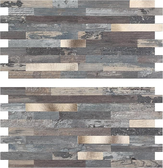 Yipscazo 40 Sheets Peel and Stick Stone Metal Backsplash, PVC Wall Tiles Stick on Tiles for Backsplash Kitchen, Bathroom, Fireplace (6'' X 12'', Ecru Rustic)