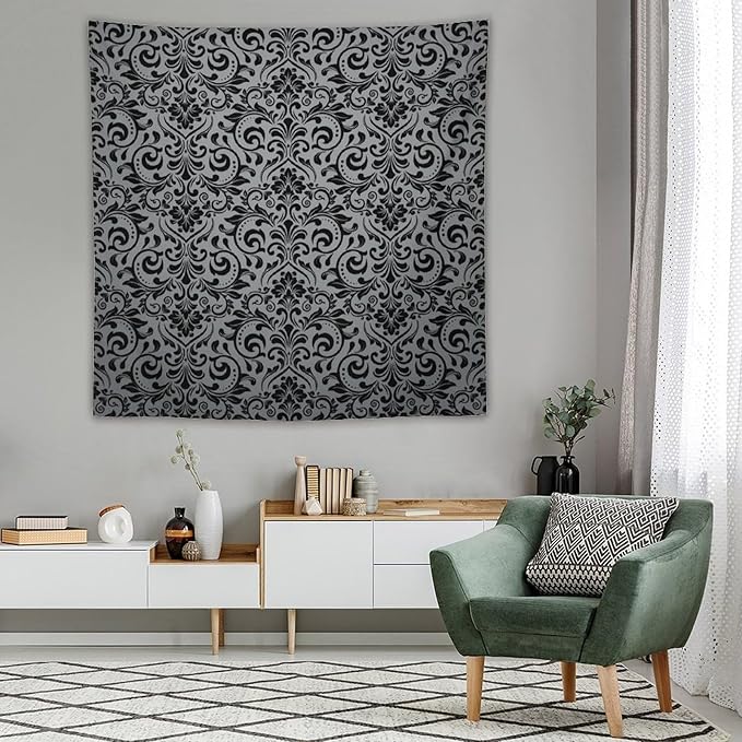 ZhiRain Damask Floral Tapestry Wall Hanging Vintage Classic Flower Pattern Tapestries Home Decor for Living Room Bedroom Farmhouse Apartment Dorm 60"x60"