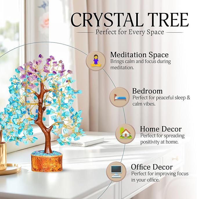 YATSKIA Amethyst and Turquoise Crystal Tree of Life - Crystal Decor - Spiritual Gifts - Crystals Gifts for Women - Gemstones and Crystals