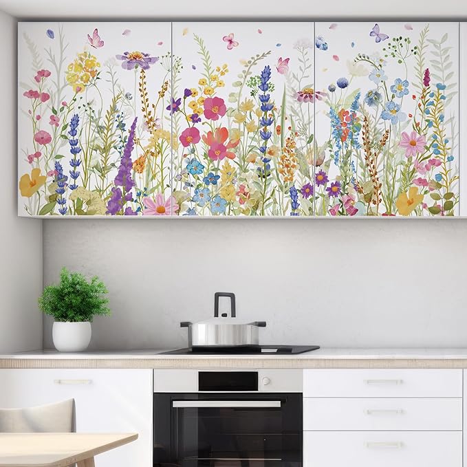 Zonon 6 Pcs Flowers Wall Decals Stickers Vinyl Removable Peel and Stick Colorful Dragonflies Floral Wall Murals Decor for Bedroom Living Room Nursery (Wildflowers)