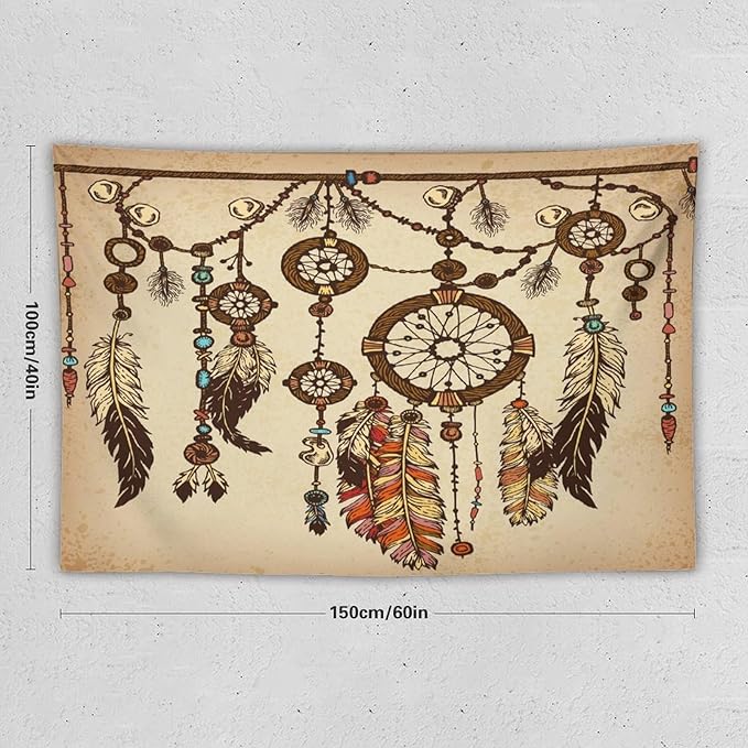 ZhiRain Retro Rustic Dream Catcher Tapestry Wall Hanging Boho Native Dreamcatcher Hippie Feather Tapestries Home Decor for Living Room Bedroom Apartment Farmhouse Dorm 40"x60"