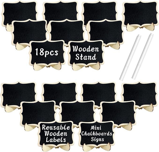 18 Pack Mini Chalkboards Signs with Easel Stand Mini Wooden Chalkboard Signs with 2 Chalk Markers Small Rectangle Chalkboards Blackboard for Food Labels Wedding Signs Place Cards Event Decorations