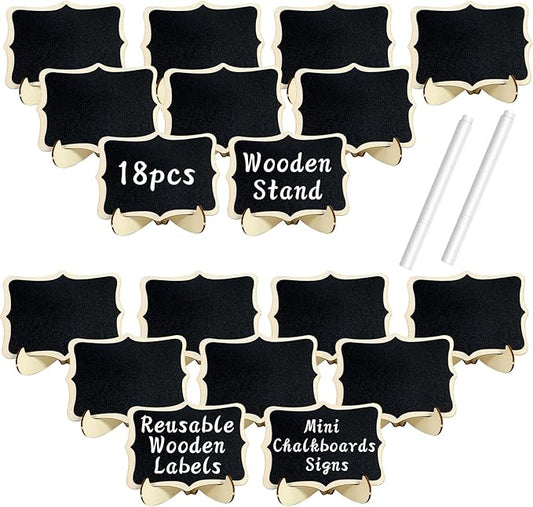 18 Pack Mini Chalkboards Signs with Easel Stand Mini Wooden Chalkboard Signs with 2 Chalk Markers Small Rectangle Chalkboards Blackboard for Food Labels Wedding Signs Place Cards Event Decorations
