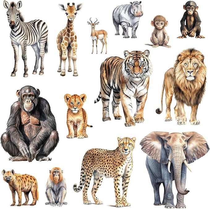 AM AMAONM Removable 3D Nature Jungle Wild Animals Wall Stickers DIY Peel and Stick Safari Tiger Lion Elephant Wall Decals Aniaml Wall art Decor for Kids Baby Bedroom Nursery Living Room (Anaiml Party)