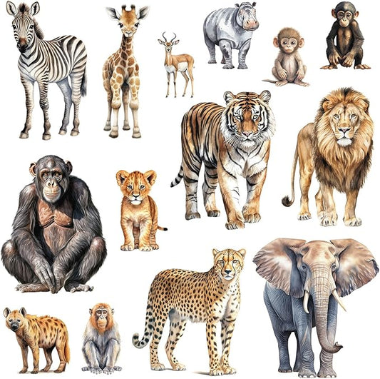 AM AMAONM Removable 3D Nature Jungle Wild Animals Wall Stickers DIY Peel and Stick Safari Tiger Lion Elephant Wall Decals Aniaml Wall art Decor for Kids Baby Bedroom Nursery Living Room (Anaiml Party)