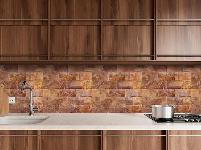Yipscazo Peel and Stick backsplash 3 x 6 Inches 3D PVC Composite Wall Tile Stick on Backsplash Tile for Kitchen Bathroom, Laundry Room, Fireplace(Copper, 2 Pieces)