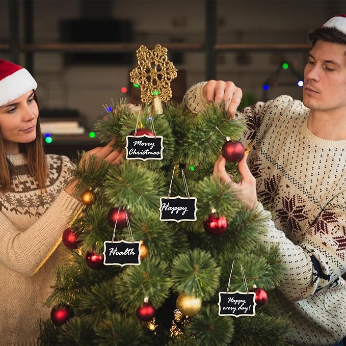 10 Pcs Mini Chalkboard Signs for Food 6.3 X 4.72 in Reusable Small Hanging Chalk Board Sign Erasable, Wooden Blackboard Labels for Party Buffet Name Tags for Message Board Signs, Price, Plants Black