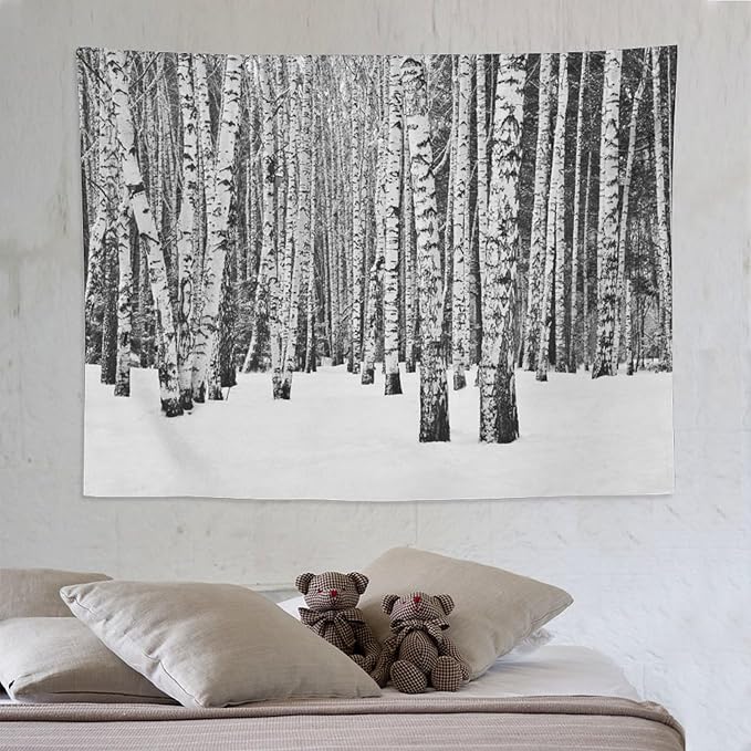 ZhiRain Winter Forest Tapestry Wall Hanging Birch Grove Forest Landscape Leafless Tree Branches Scenic Nature Tapestries Home Decor for Living Room Bedroom Farmhouse Apartment Dorm 60"x80"