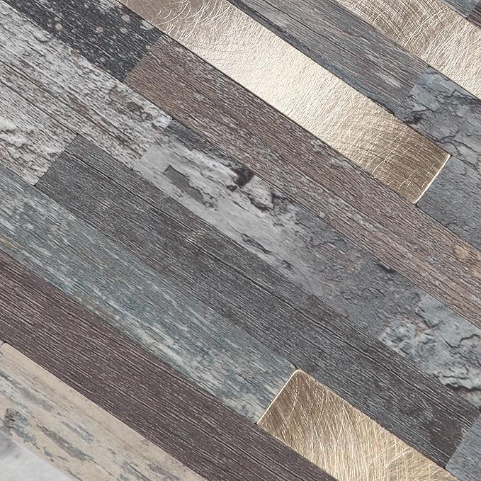 Yipscazo 10 Sheets Peel and Stick Stone Metal Backsplash, PVC Wall Tiles Stick on Tiles for Backsplash Kitchen, Bathroom, Fireplace (6'' X 12'', Ecru Rustic)