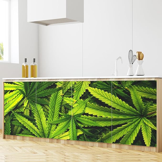 wall26 Cannabis Texture Marijuana Leaf Pile Background with Flat Vintage Style Removable Wall Mural Self-Adhesive Large Wallpaper - 48x72 inches