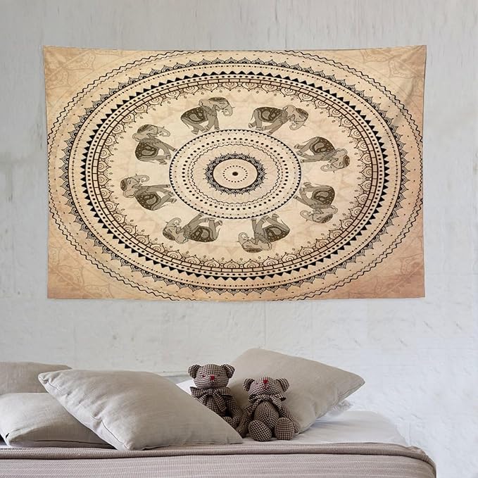 AAVEUP Indian Hippie Bohemian Psychedelic Tapestry Bohemian Brown Abstract Geometric Mandala Flower Vintage Elephant Texture Tapestries for Bedroom Dorm Living Room Decor 40x60in